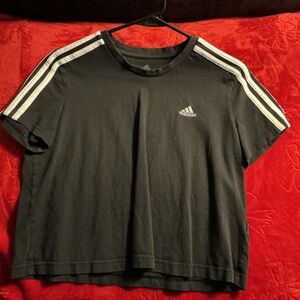 Adidas Cropped Black Tee with White Accents